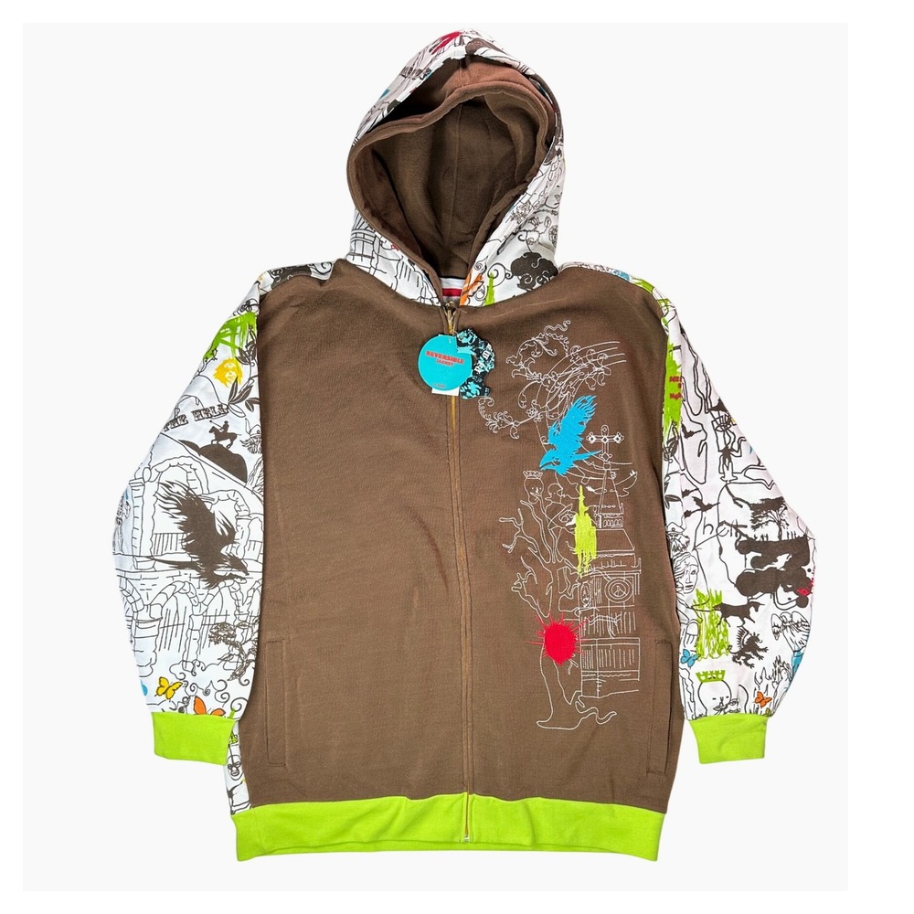 PJ Mark Reversible Full Zip Hoodie Mens 2XL Vintage Wearable Art‎